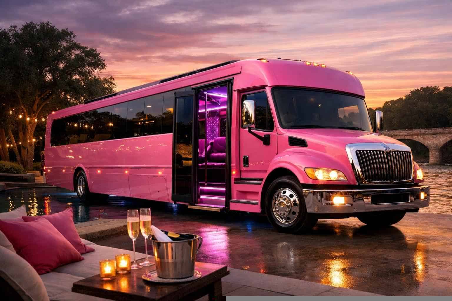 Luxury Pink Party Bus Rental in New Braunfels Texas