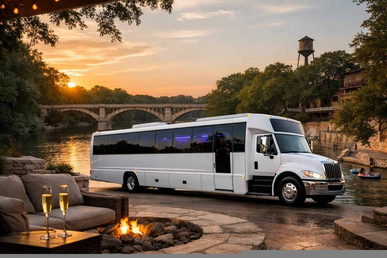 Luxury White Party Bus Rental in New Braunfels Texas