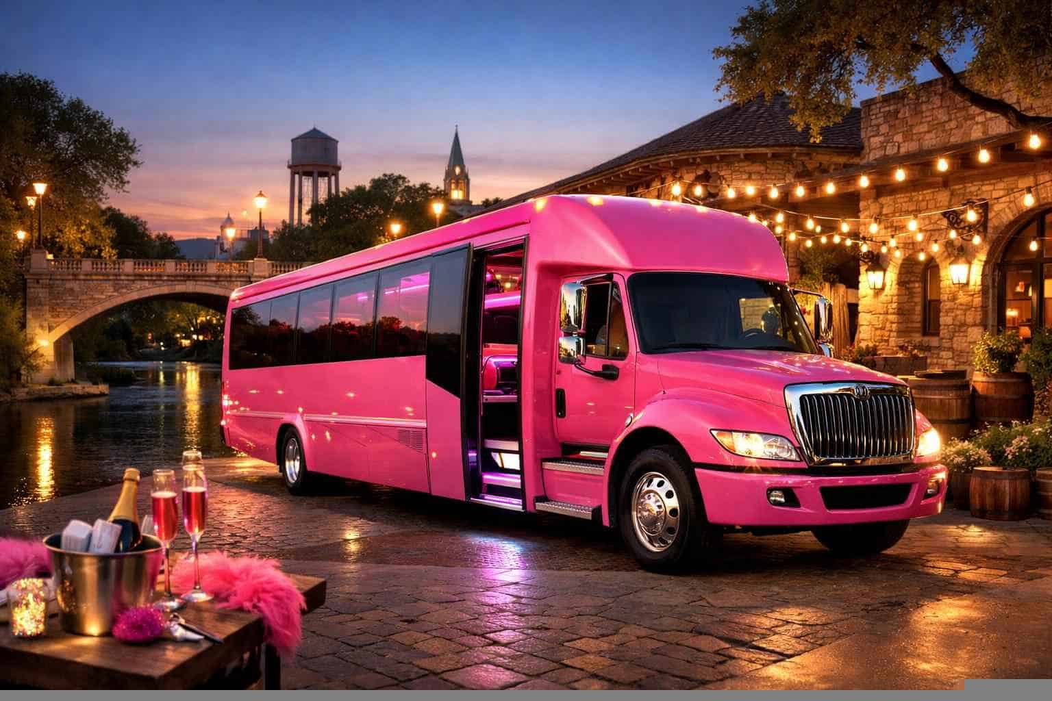 New Braunfels Texas Pink Party Bus Rental