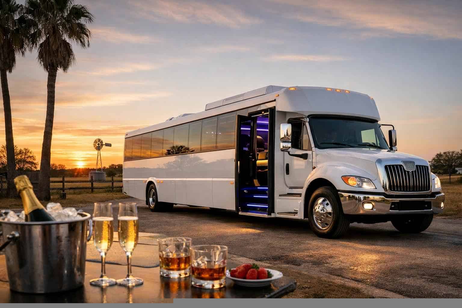 Best White Party Bus Rental in Pleasanton Texas