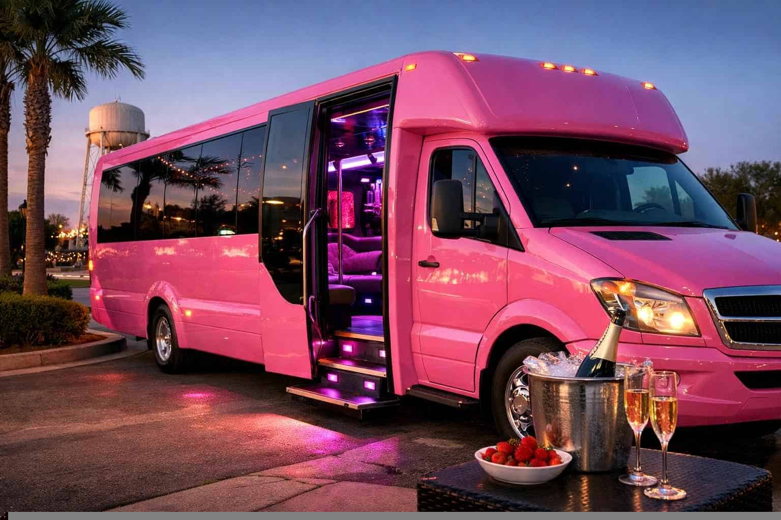 Live Oak Texas Pink Party Bus Rental