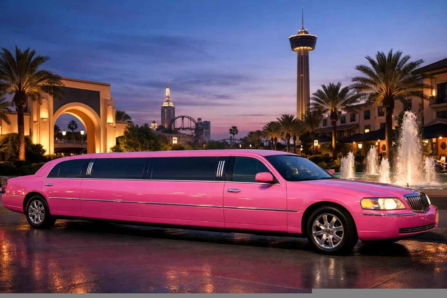 Luxury Pink Limo Rental in Universal City Texas
