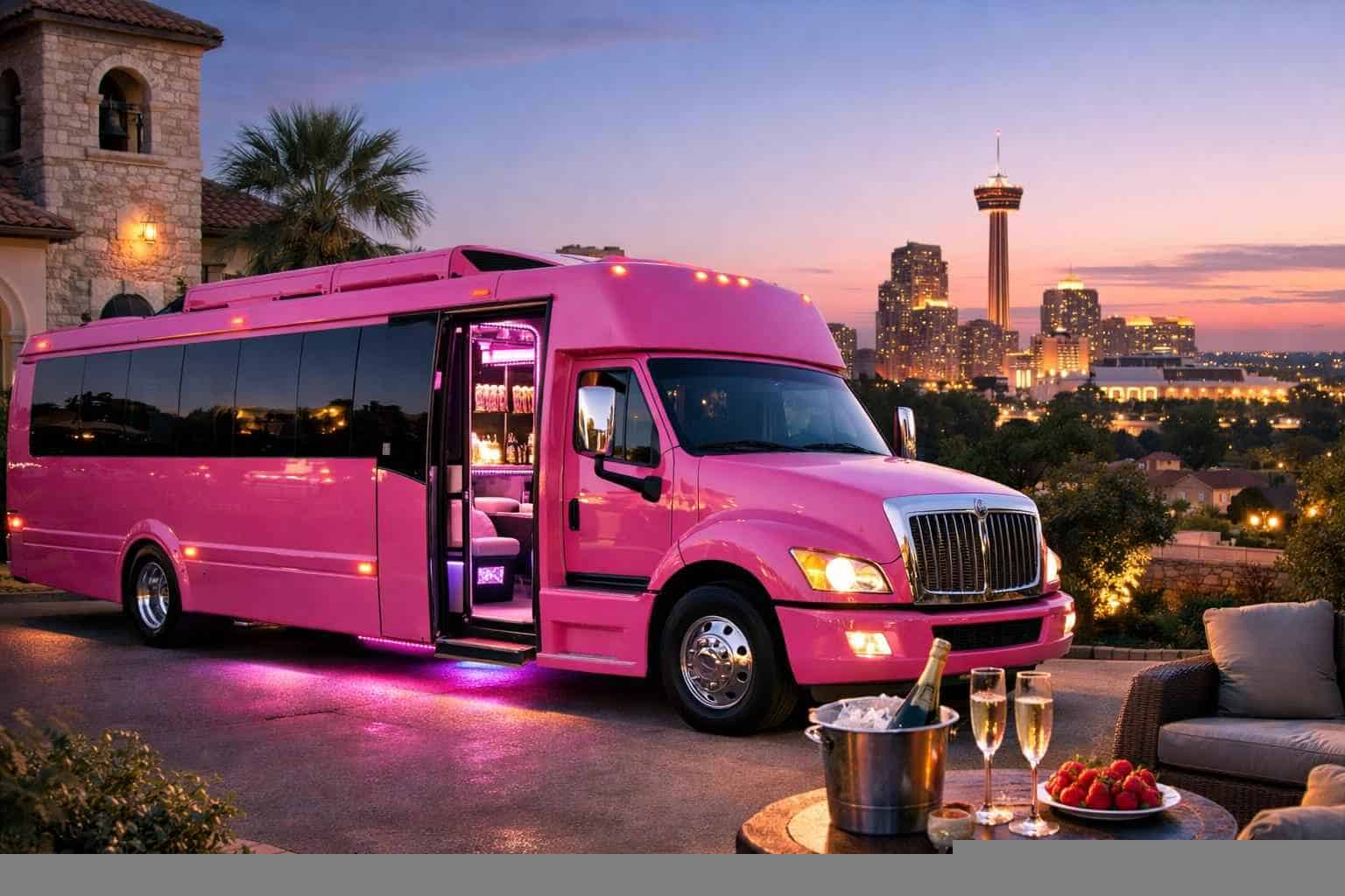 Luxury Pink Party Bus Rental in Alamo Heights Texas