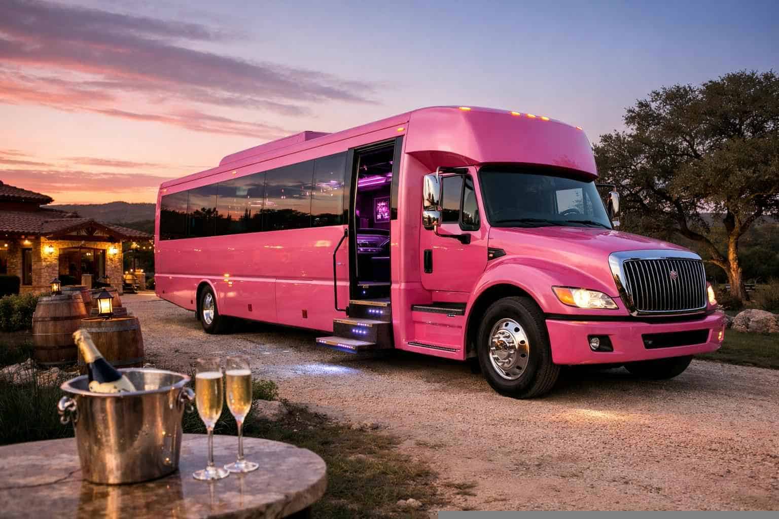 Luxury Pink Party Bus Rental in Boerne Texas