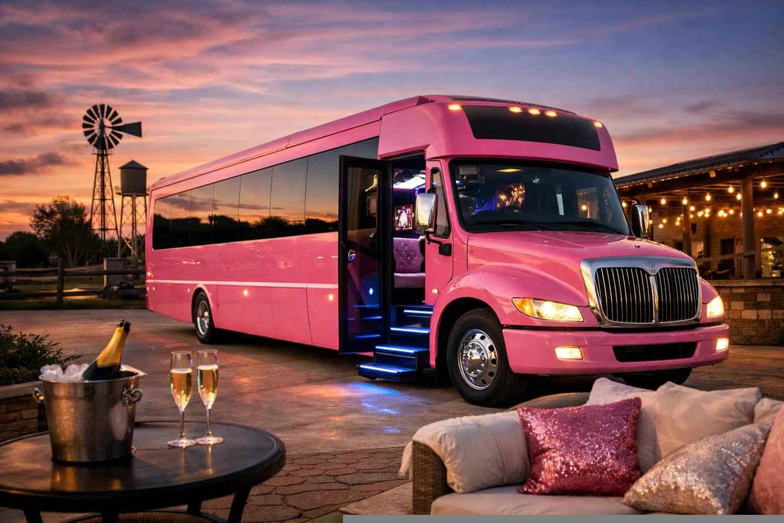 Luxury Pink Party Bus Rental in Cibolo Texas