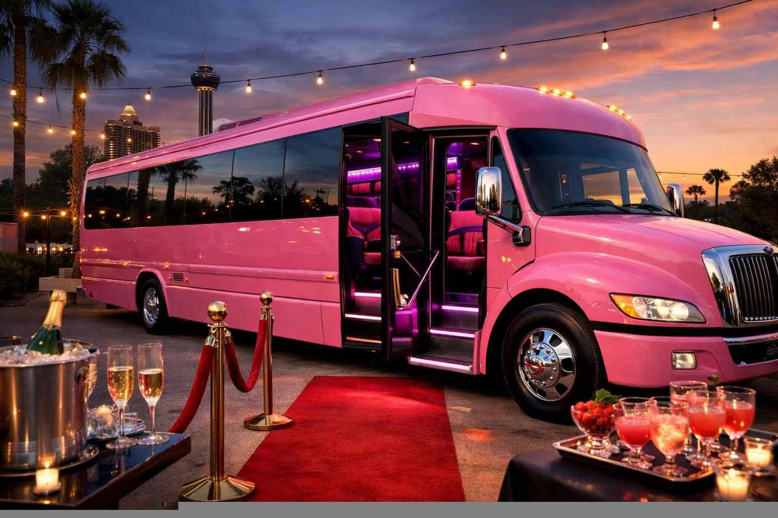 Luxury Pink Party Bus Rental in Converse Texas