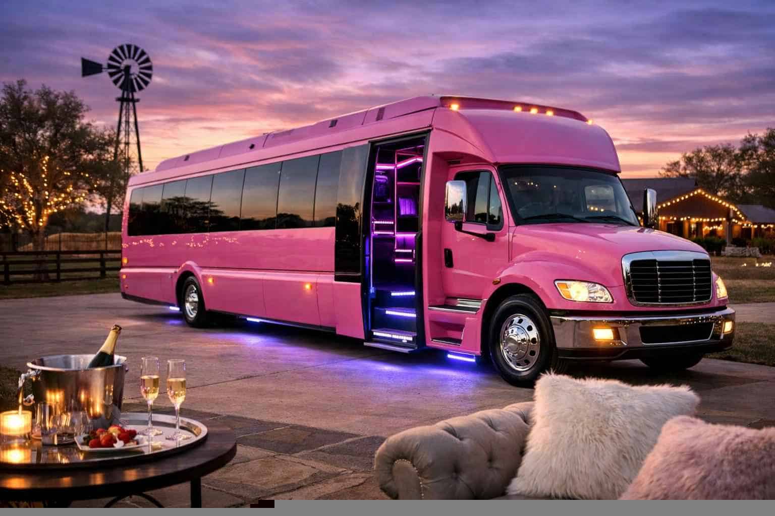 Luxury Pink Party Bus Rental in Floresville Texas