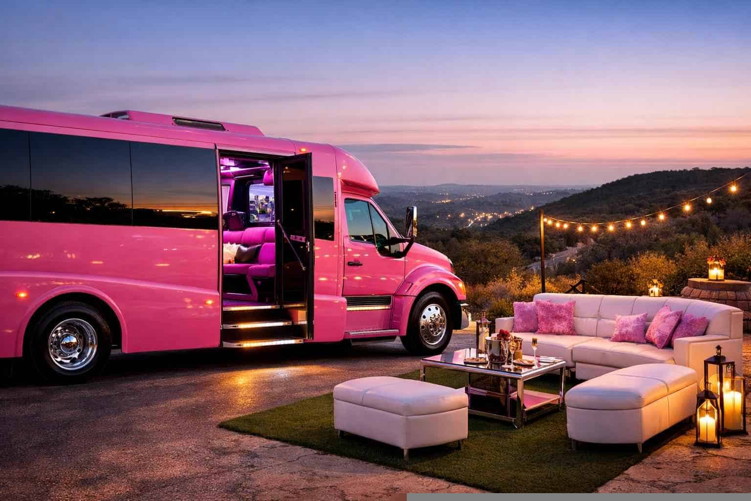Luxury Pink Party Bus Rental in Helotes Texas