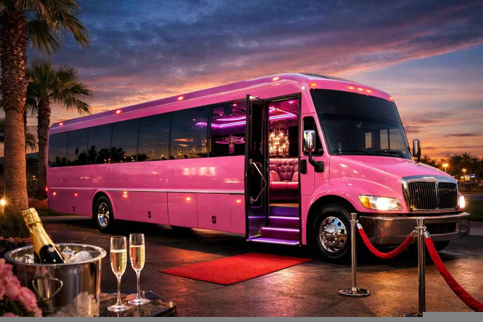 Luxury Pink Party Bus Rental in Leon Valley Texas