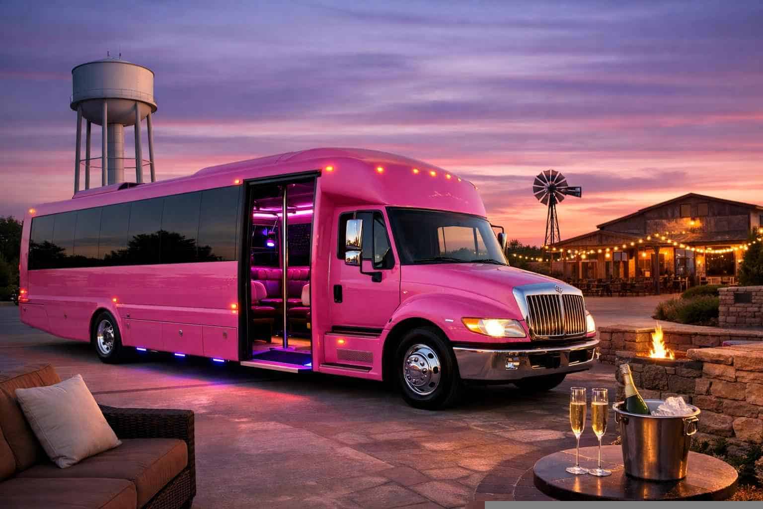 Luxury Pink Party Bus Rental in Schertz Texas