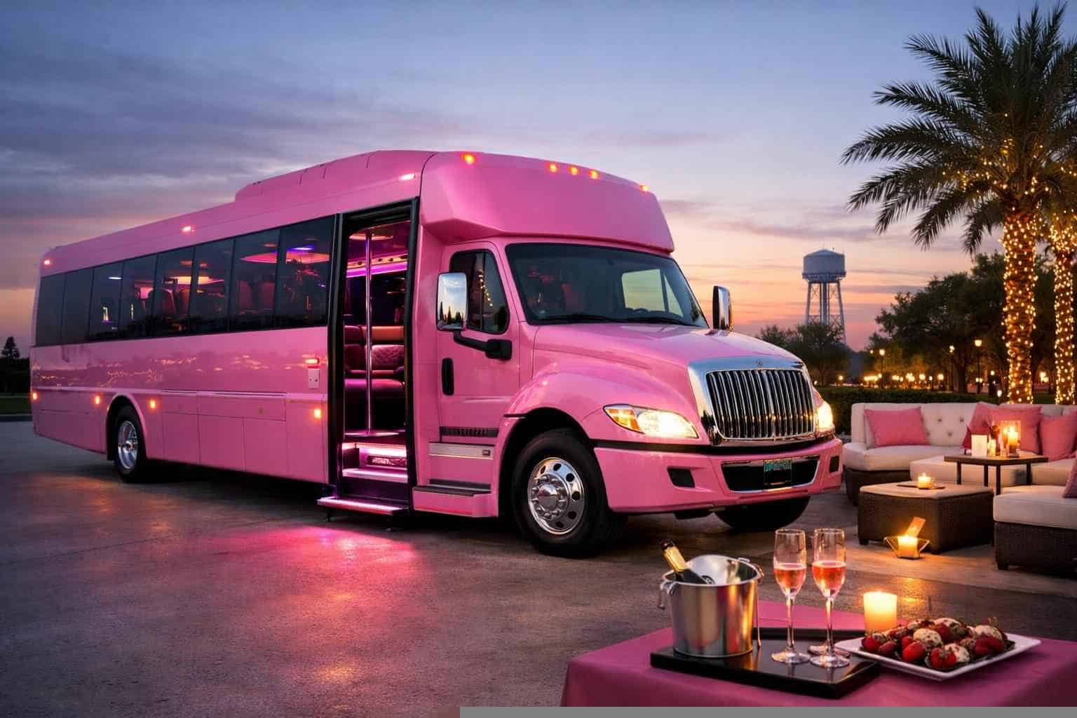 Luxury Pink Party Bus Rental in Selma Texas