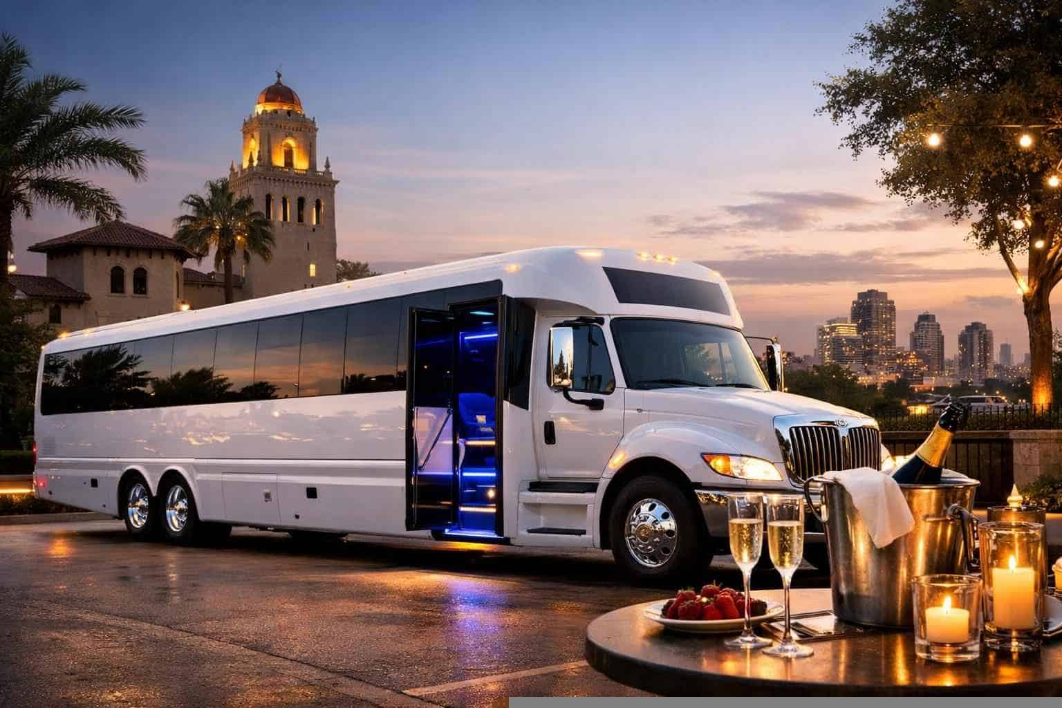 Luxury White Party Bus Rental in Alamo Heights Texas