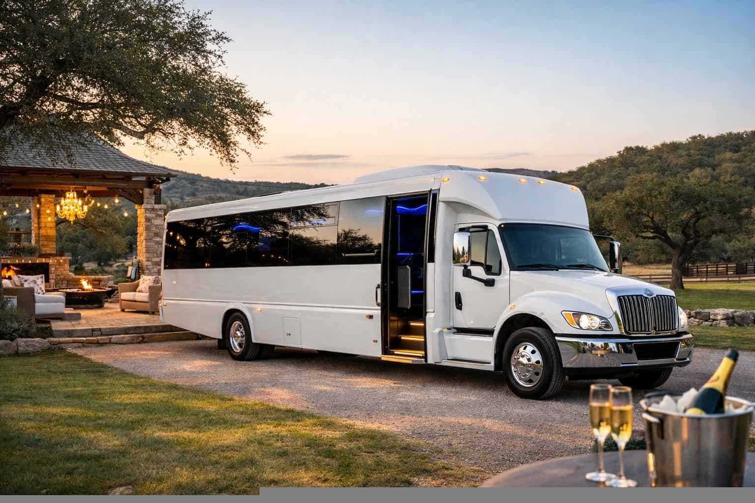 Luxury White Party Bus Rental in Boerne Texas
