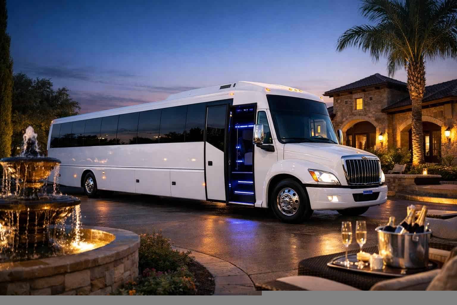 Luxury White Party Bus Rental in Cibolo Texas