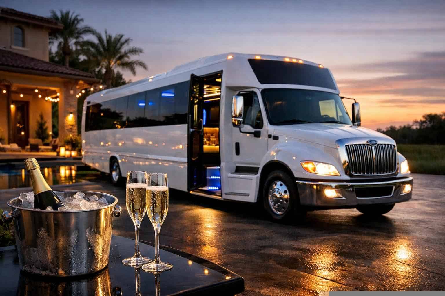 Luxury White Party Bus Rental in Converse Texas