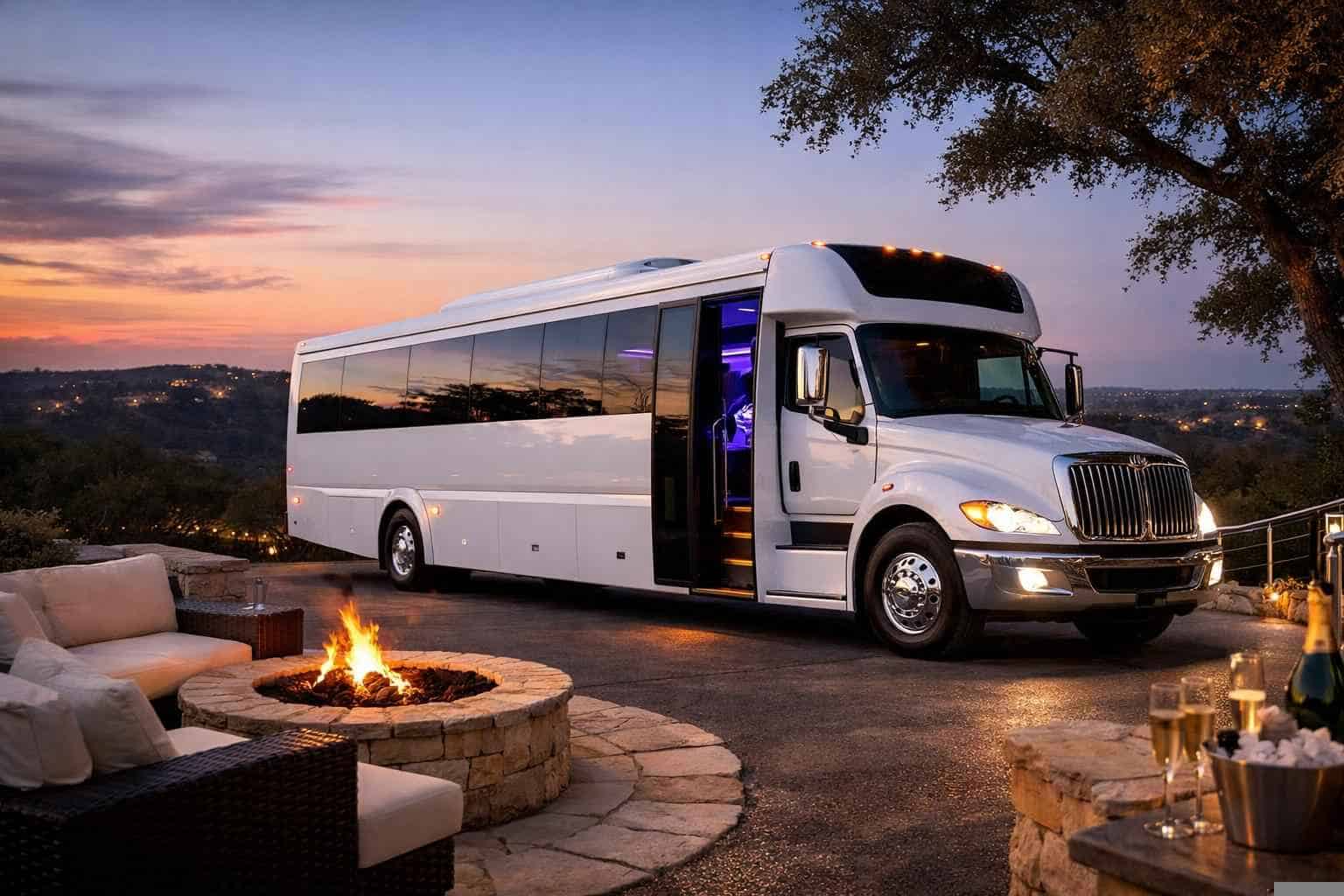 Luxury White Party Bus Rental in Helotes Texas