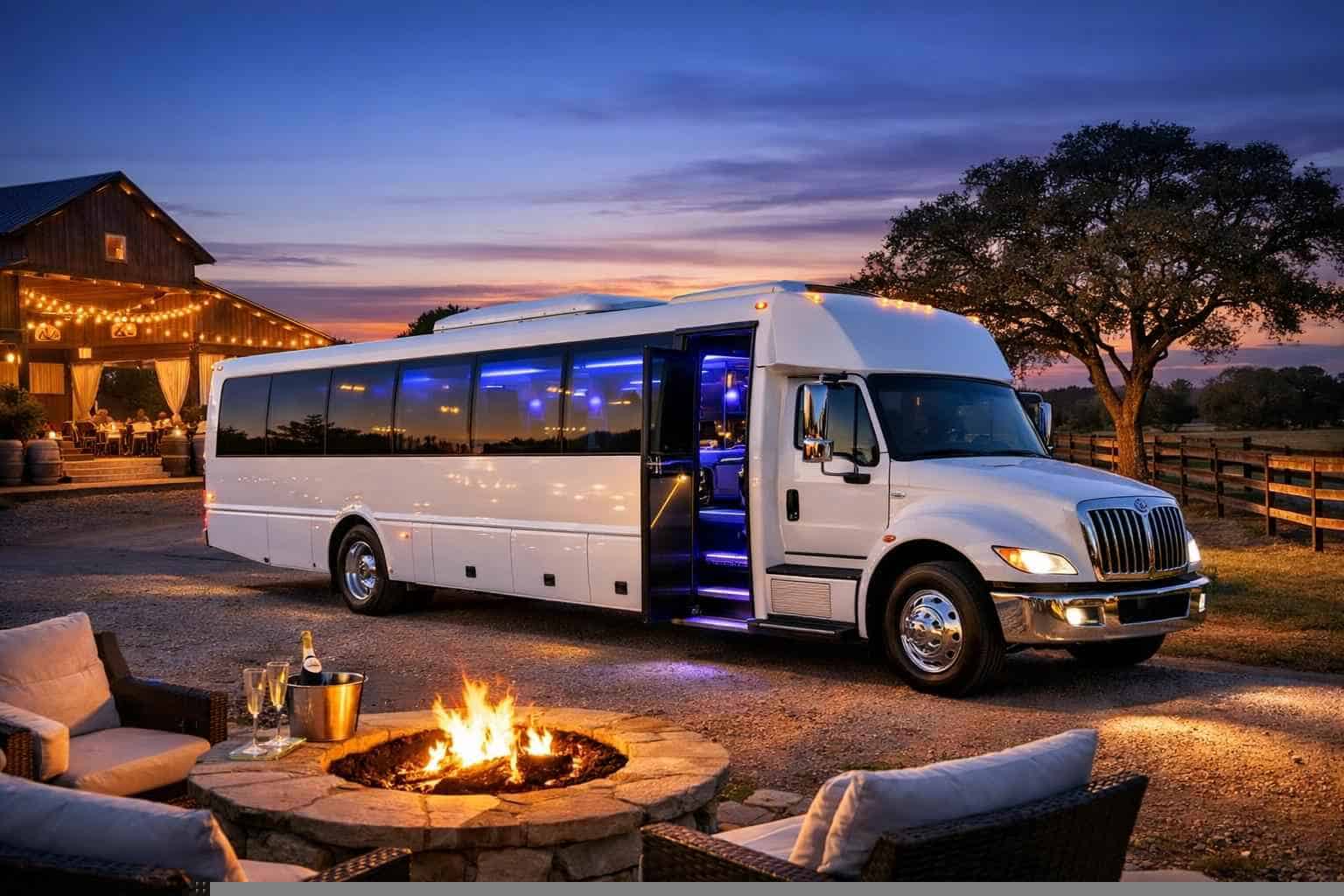 Luxury White Party Bus Rental in La Vernia Texas