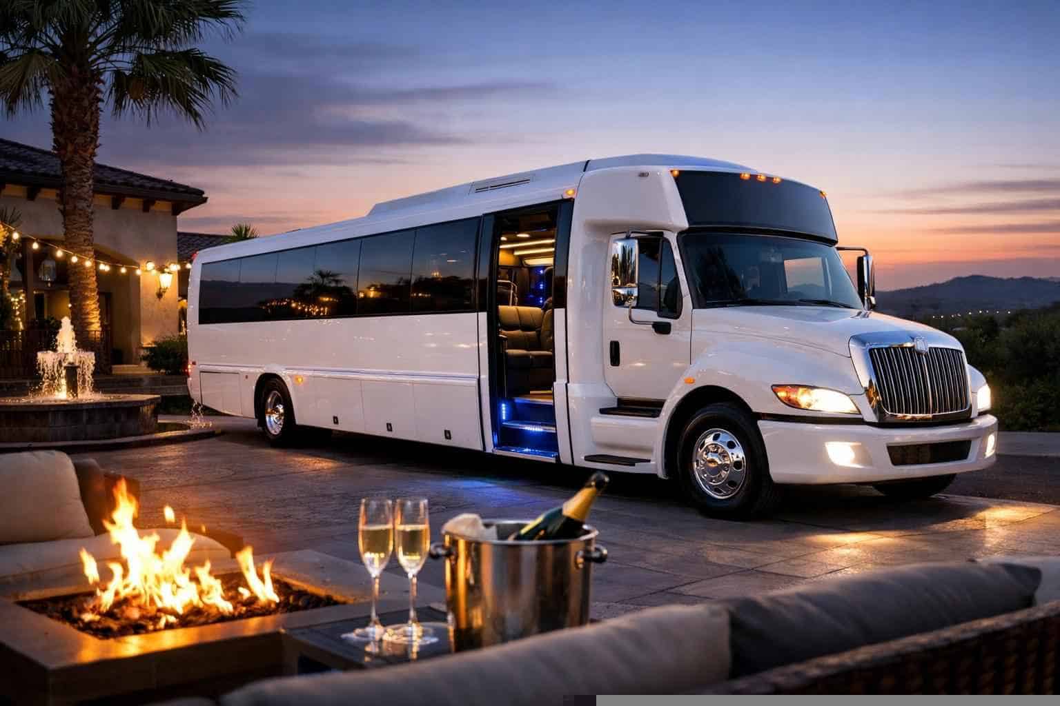 Luxury White Party Bus Rental in Leon Valley Texas