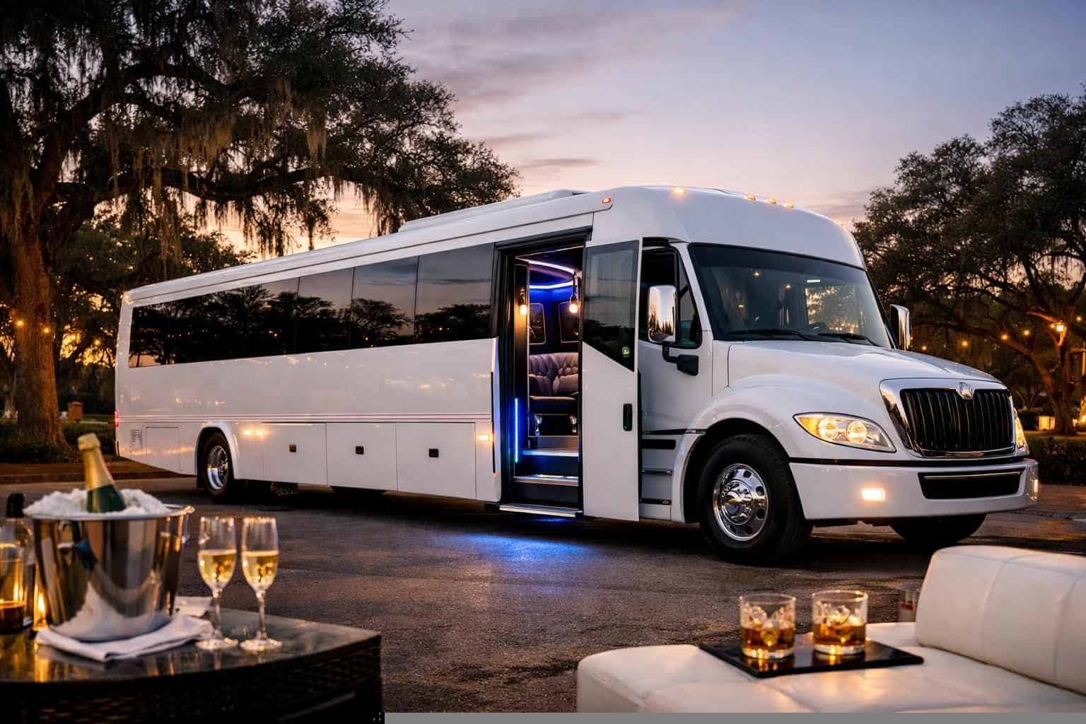 Luxury White Party Bus Rental in Live Oak Texas