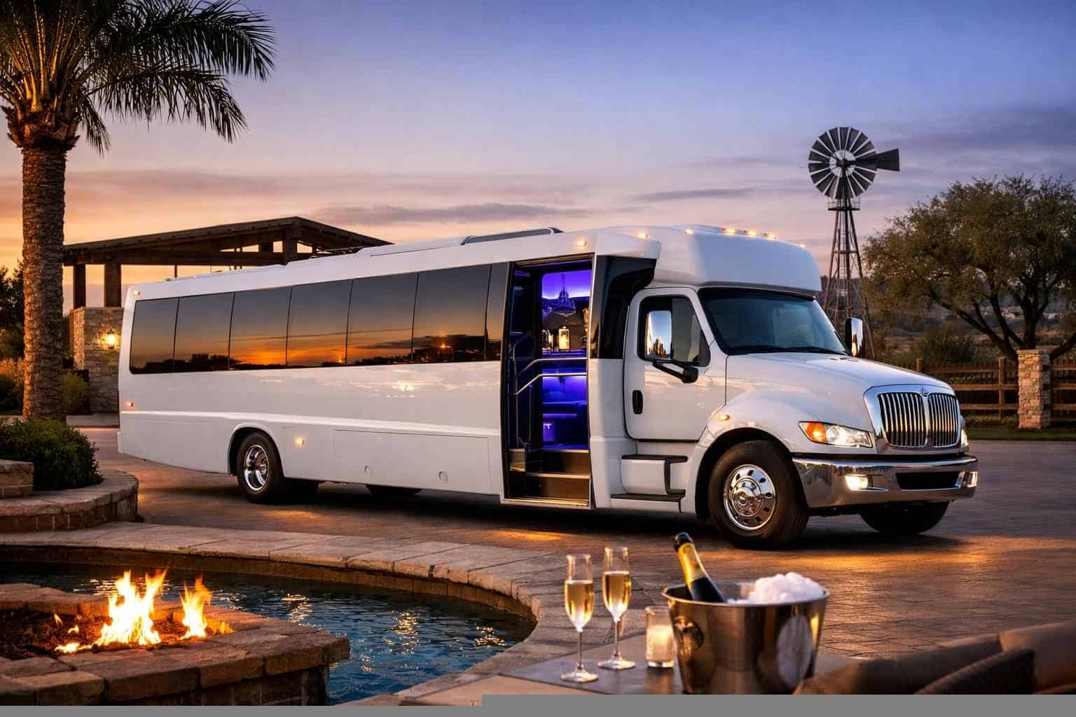 Luxury White Party Bus Rental in Pleasanton Texas