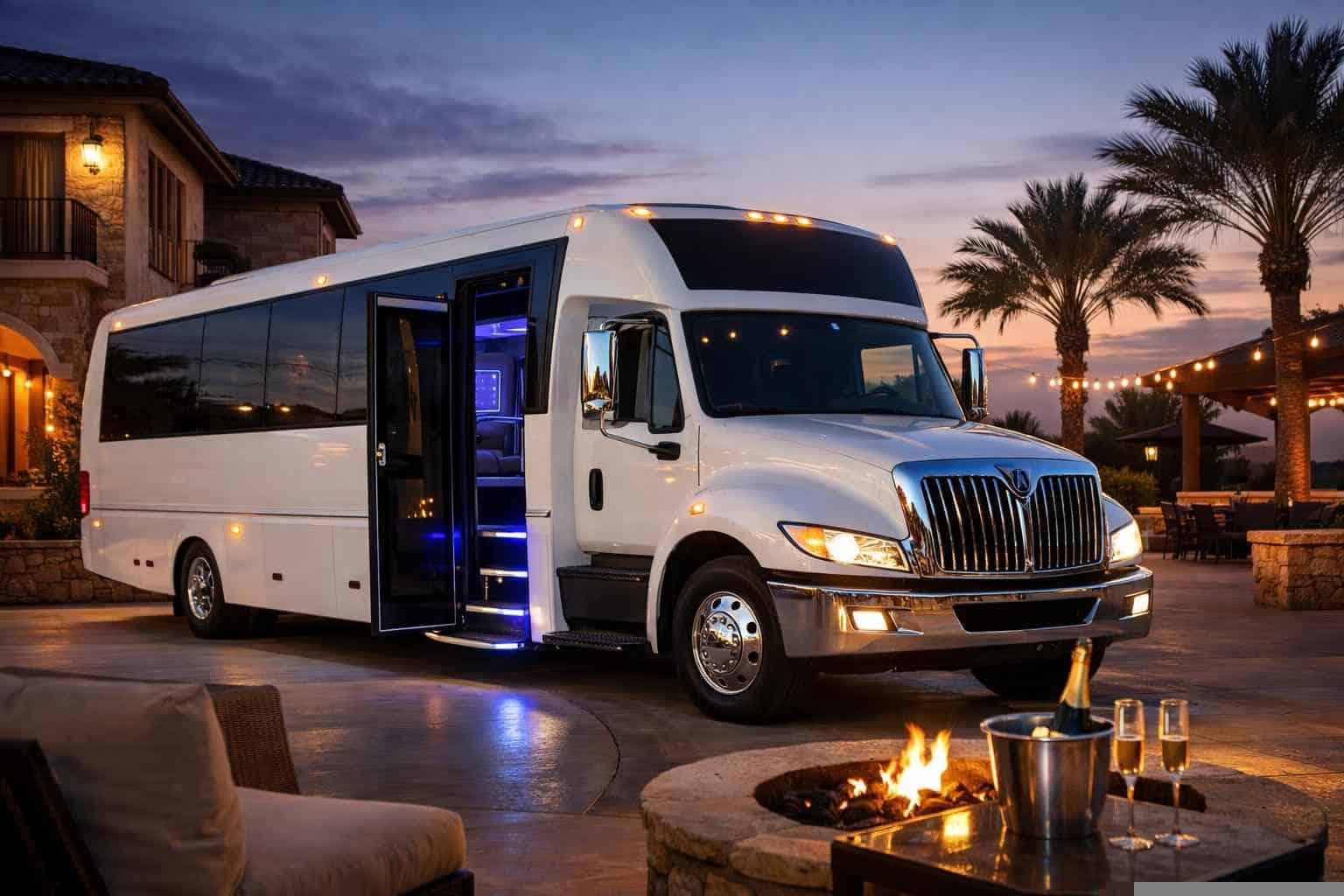 Luxury White Party Bus Rental in Schertz Texas