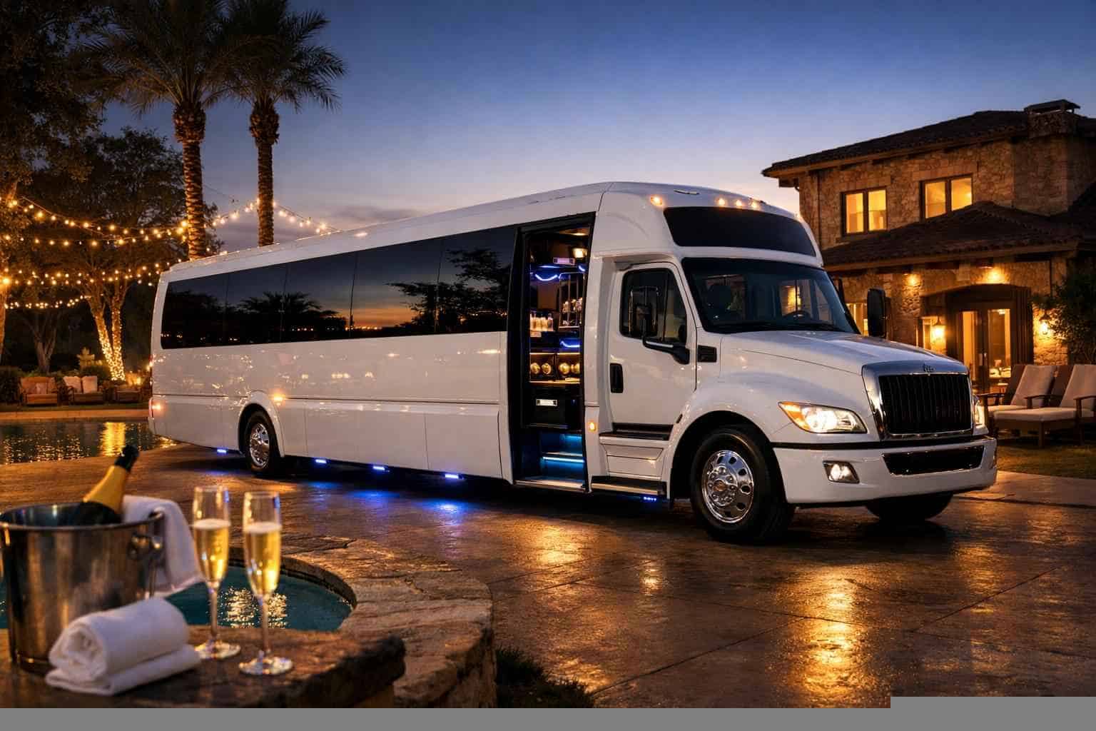 Luxury White Party Bus Rental in Seguin Texas