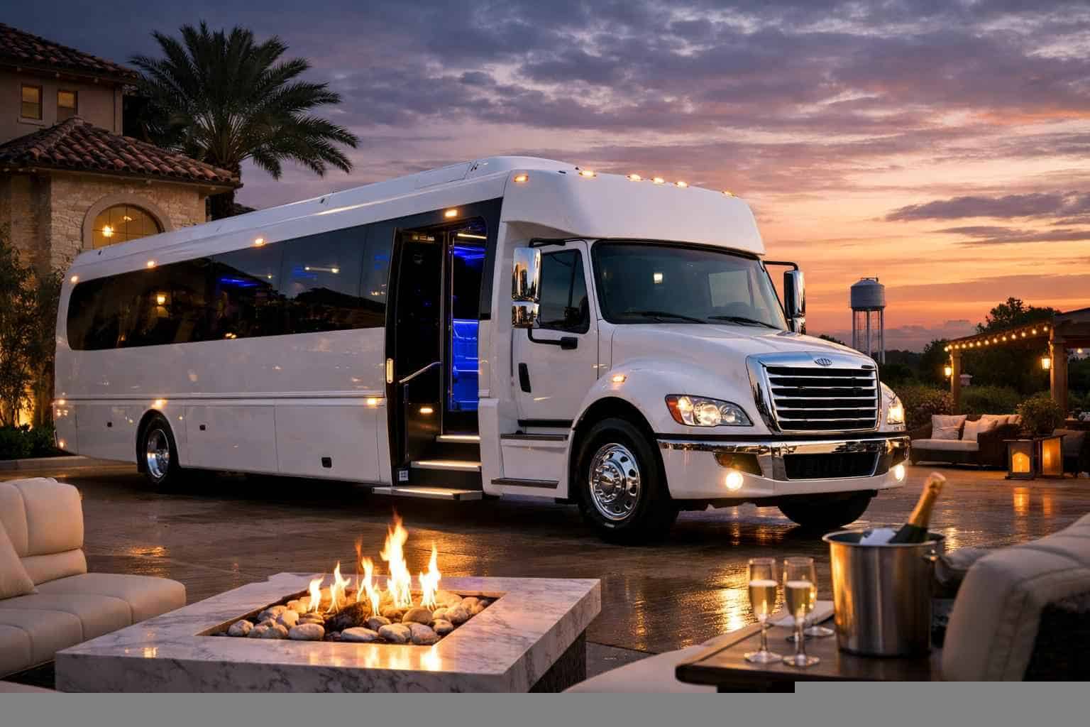 Luxury White Party Bus Rental in Selma Texas
