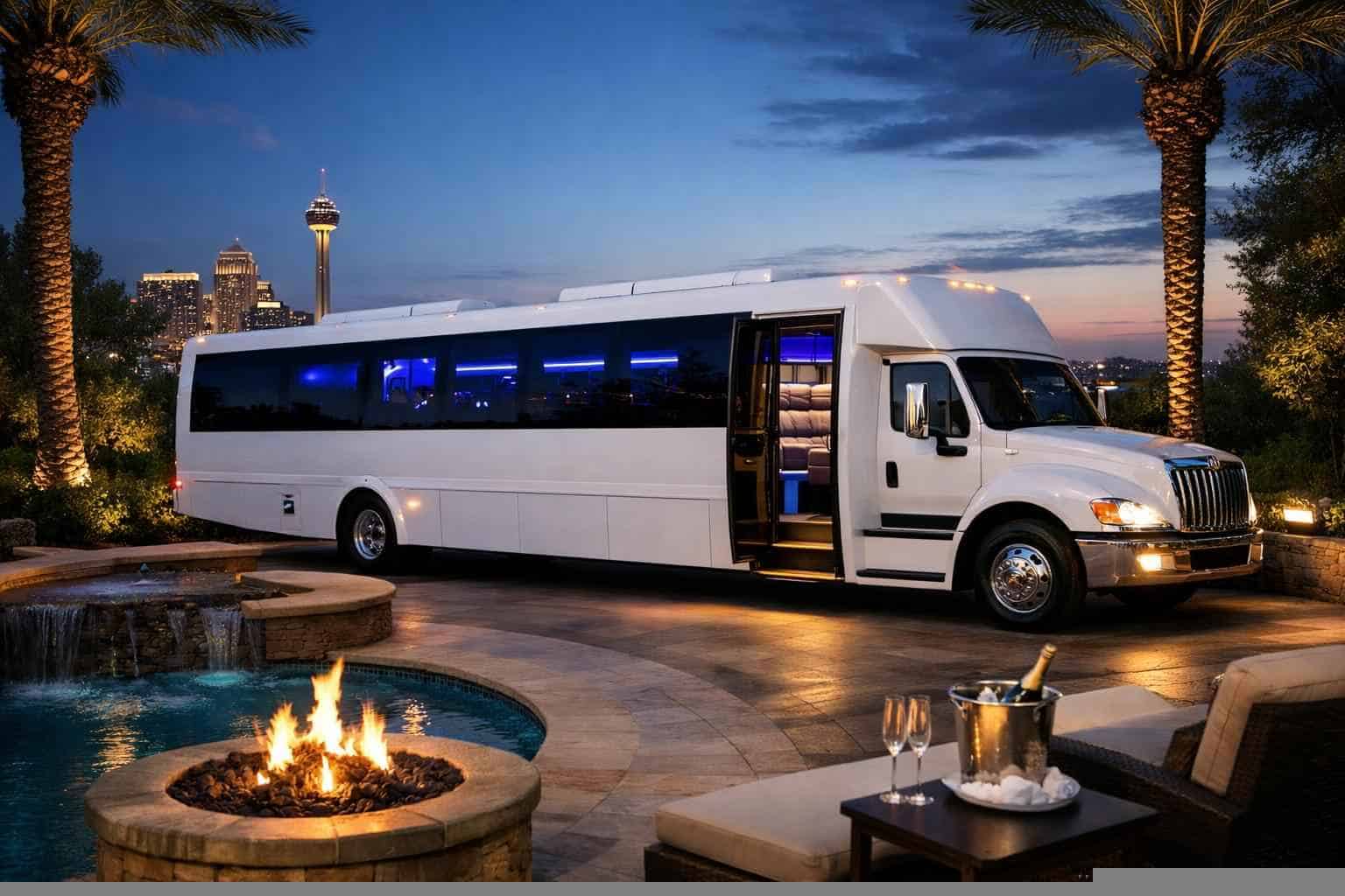 Luxury White Party Bus Rental in Windcrest Texas