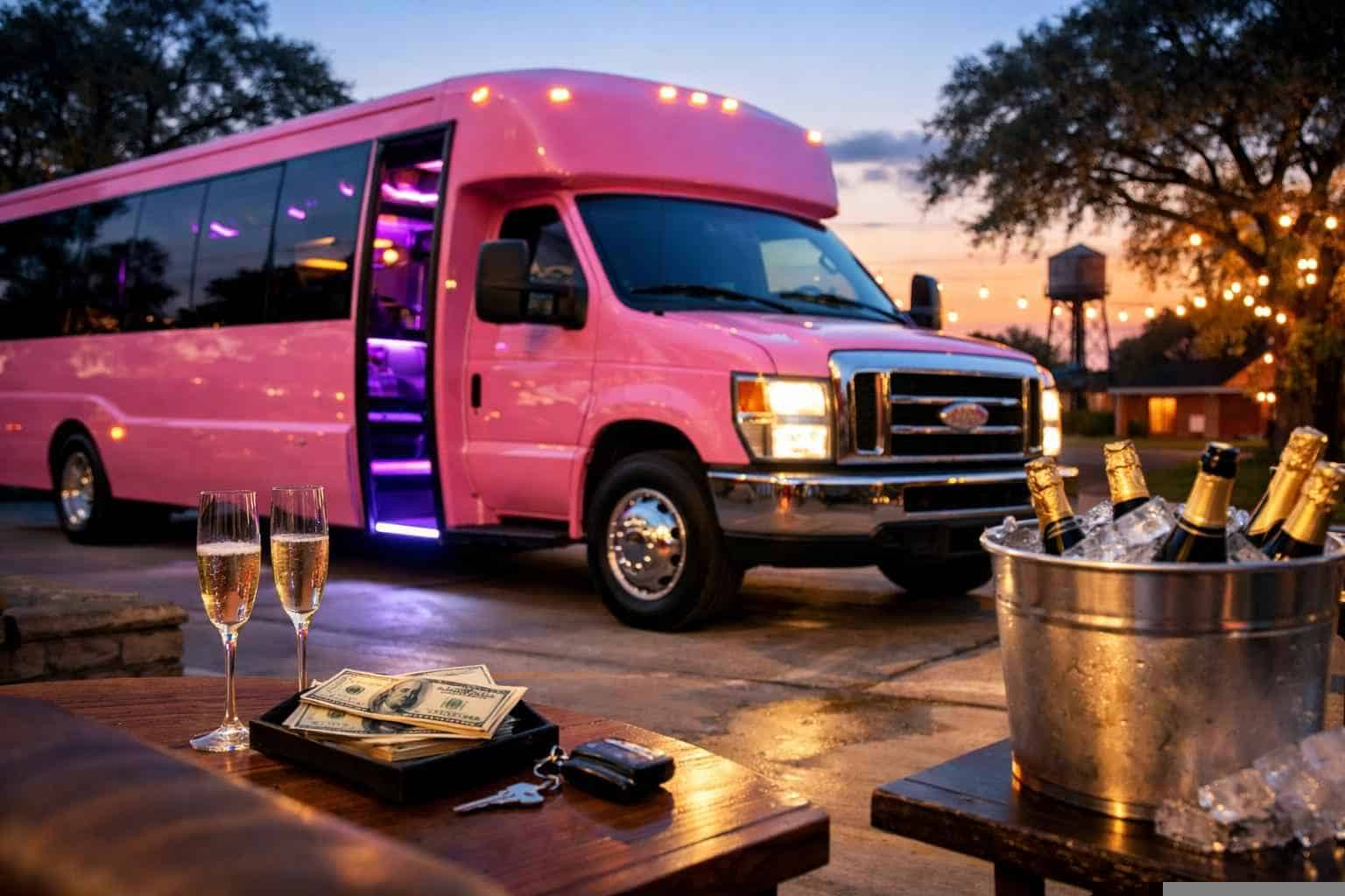 Pink Party Bus Rental Prices in Live Oak TX