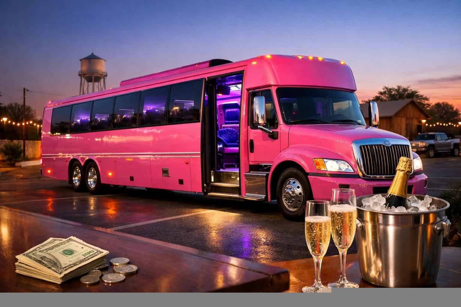 Pink Party Bus Rental Prices in Pleasanton TX