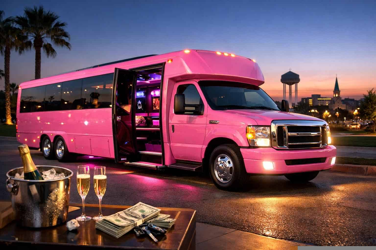 Pink Party Bus Rental Prices in Windcrest TX