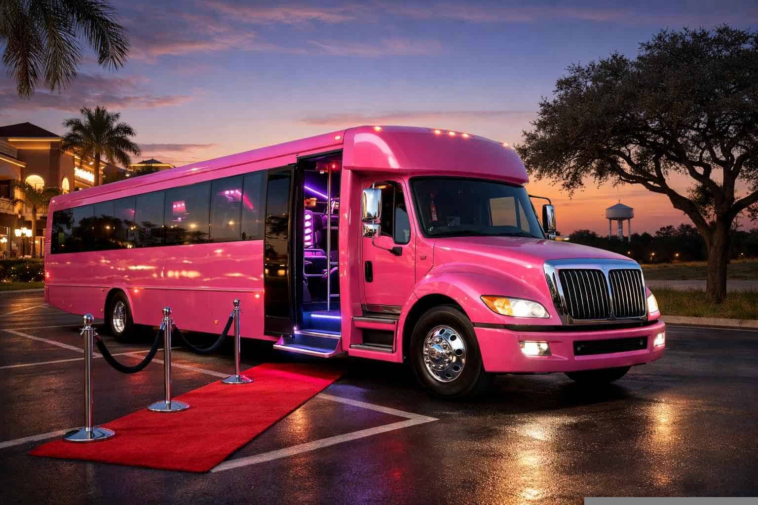 Pink Party Bus Rental Services in Live Oak Texas
