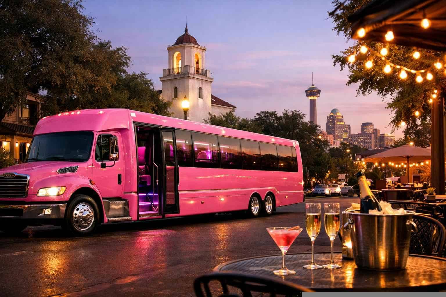 Pink Party Buses in Alamo Heights Texas