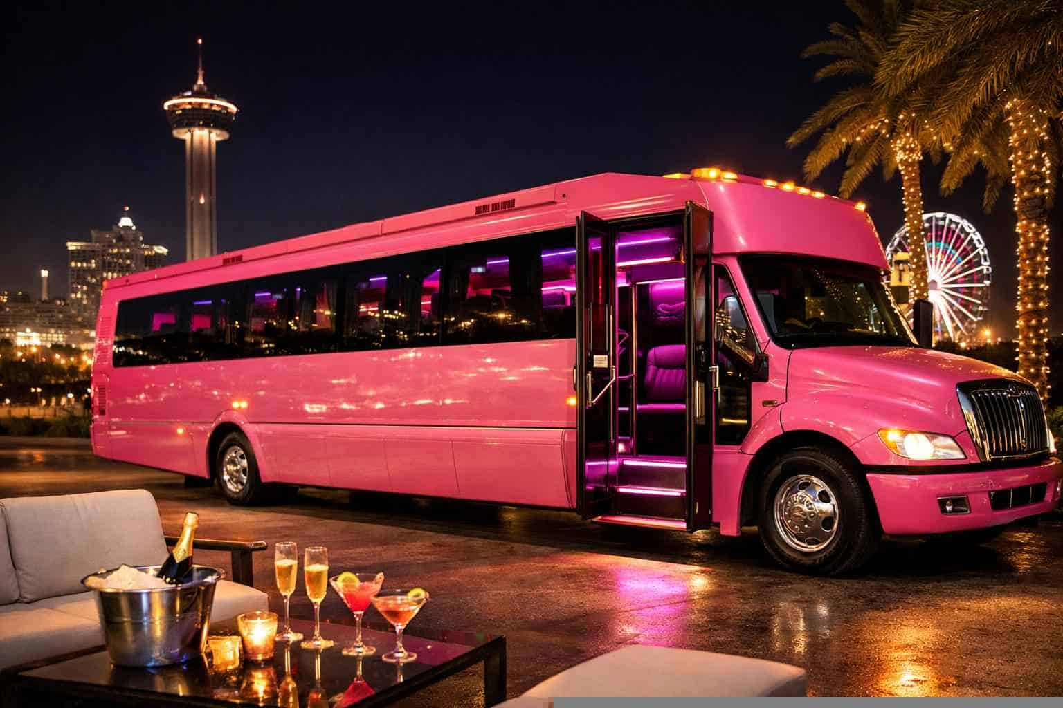 Universal City Texas Pink Party Bus Rental