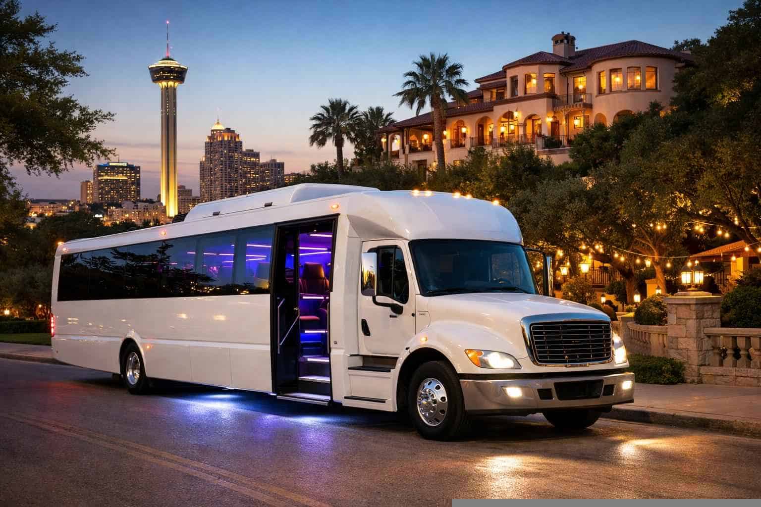 White Party Bus Rental Near Me Alamo Heights TX