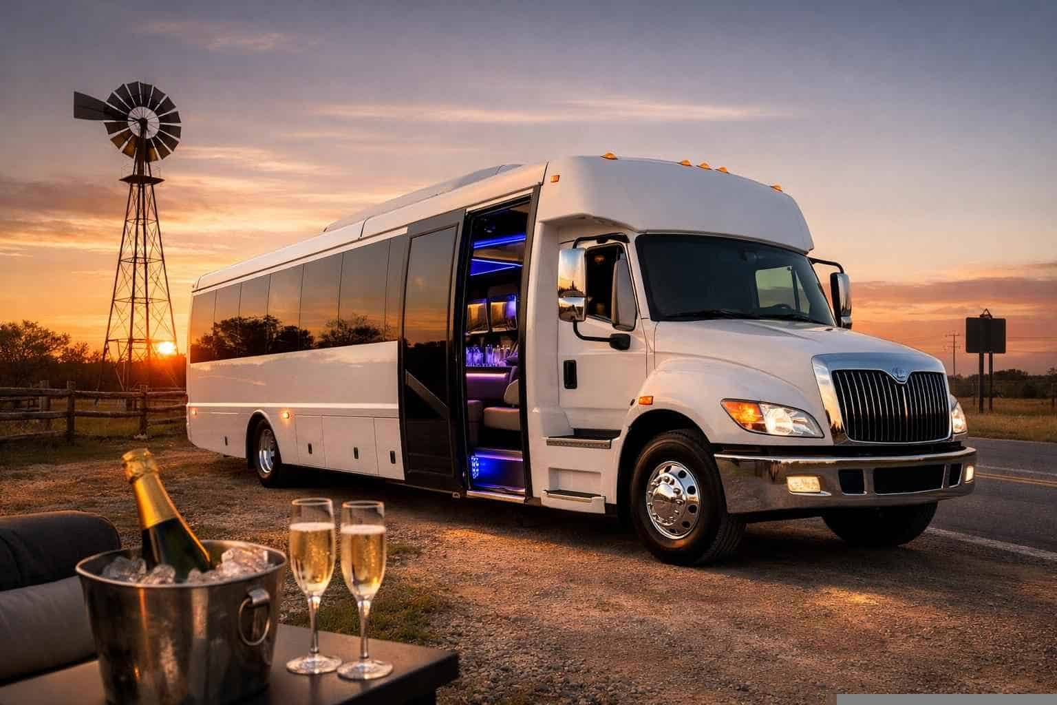 White Party Bus Rental Near Me Pleasanton TX