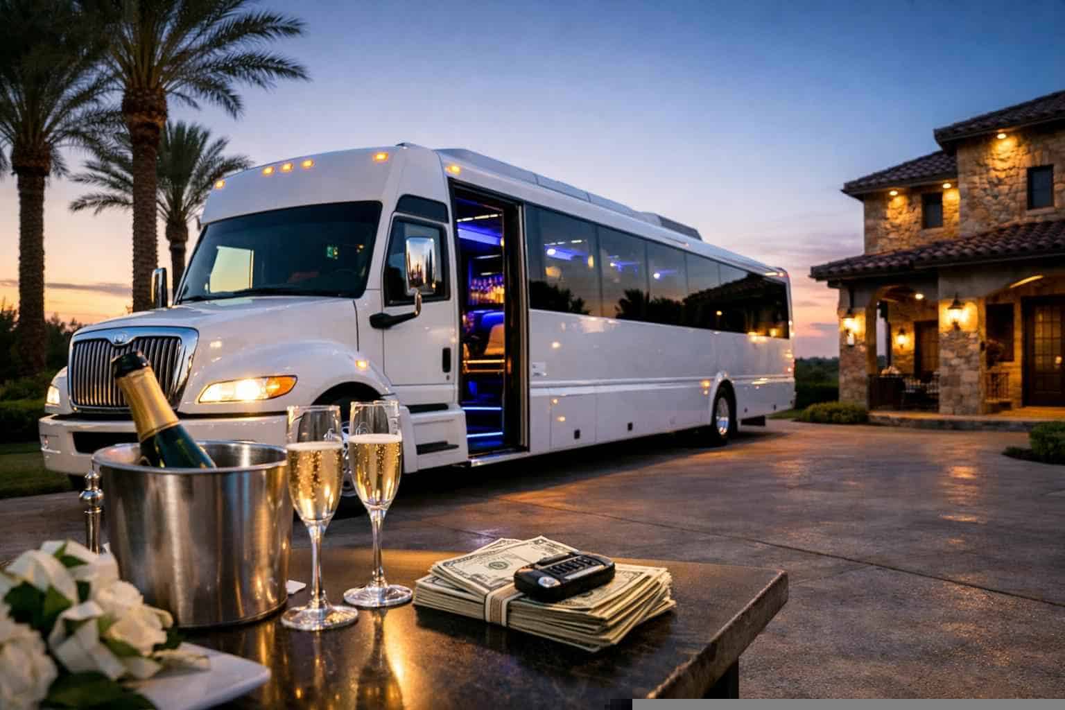 White Party Bus Rental Prices in Pleasanton TX