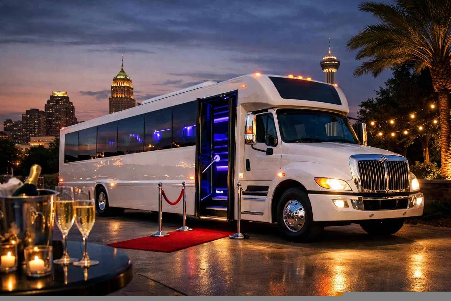 Best White Party Bus Rental in Kirby Texas