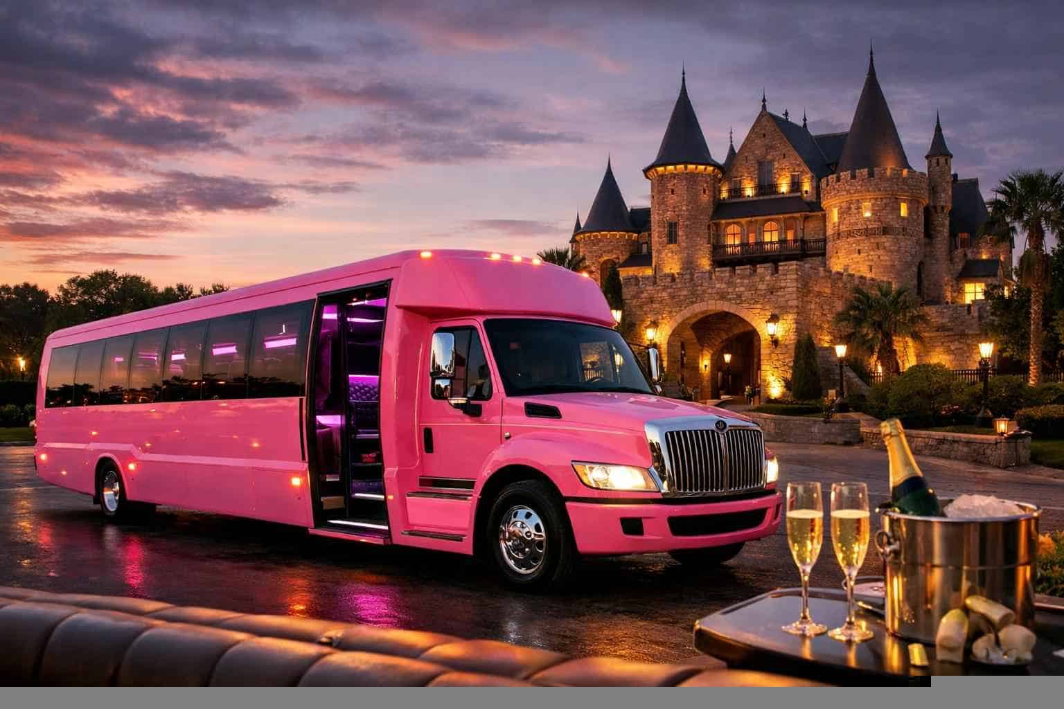 Castle Hills Texas Pink Party Bus Rental