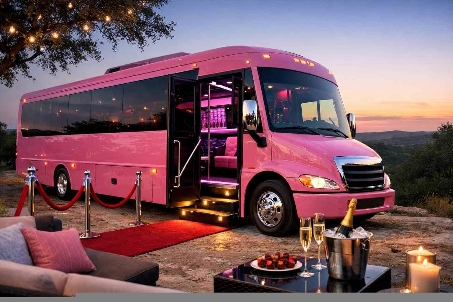 Luxury Pink Party Bus Rental in Bulverde Texas