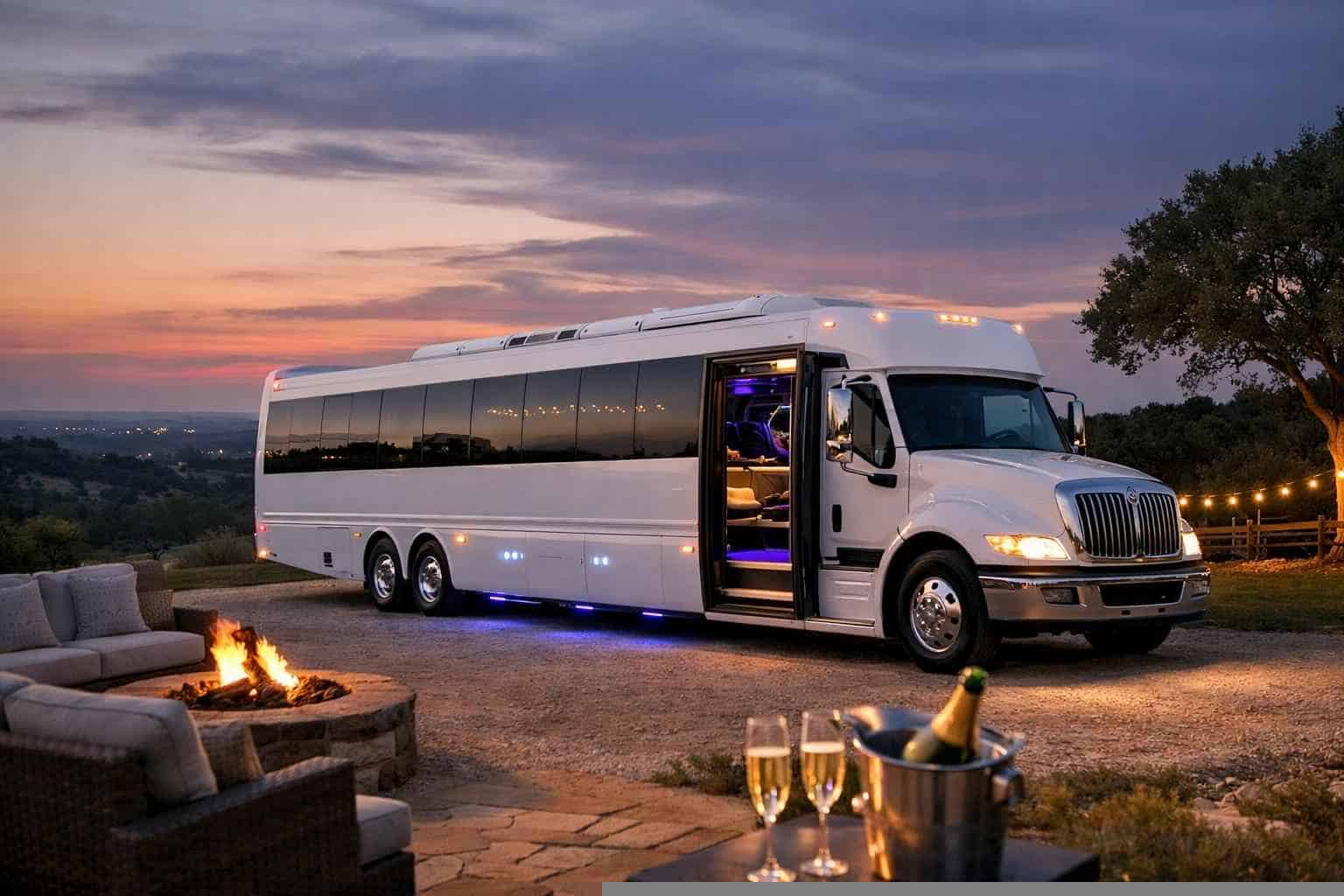 Luxury White Party Bus Rental in Bulverde Texas